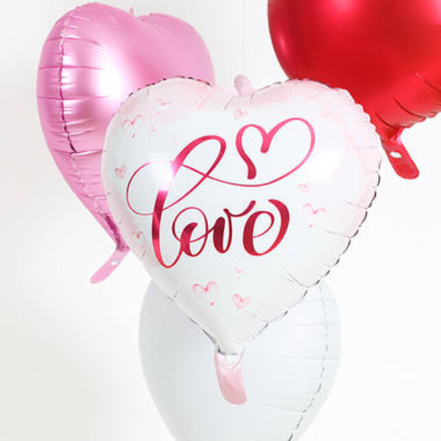 Folieballon hart love - Wit met Roze - 45cm