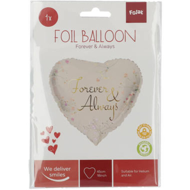 Folieballon hart forever & always - Beige - 45cm