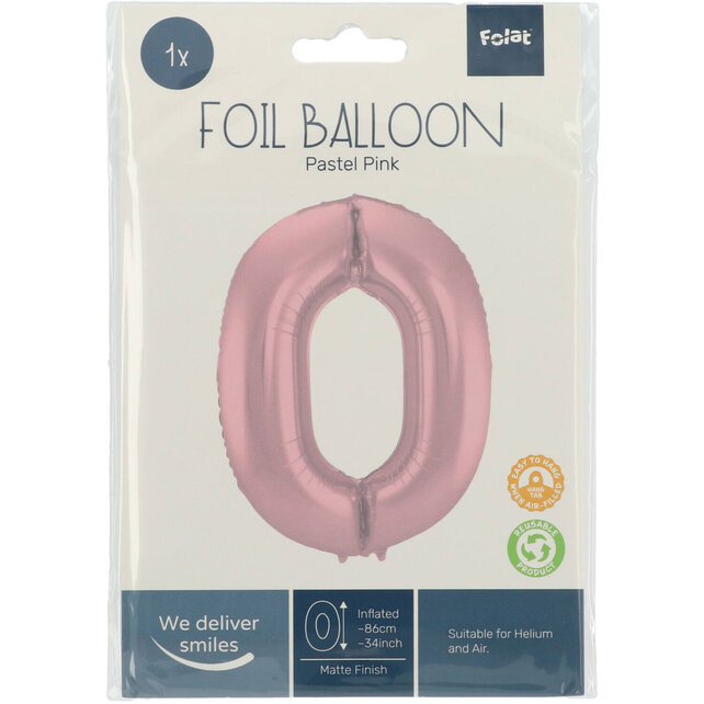 Folieballon Cijfer 0 Pastel Roze Metallic Mat - 86 cm