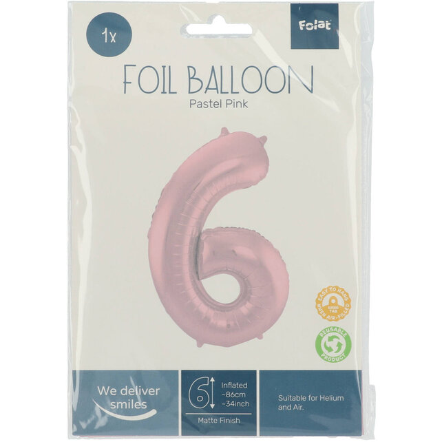Folieballon Cijfer 6 Pastel Roze Metallic Mat - 86 cm