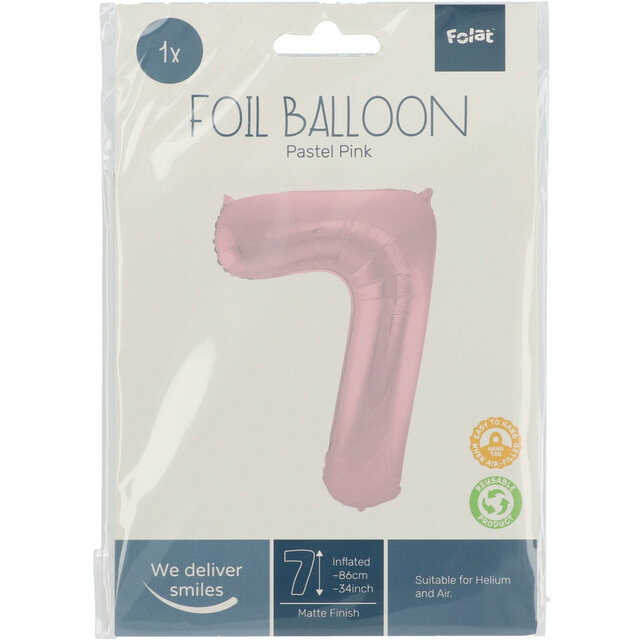 Folieballon Cijfer 7 Pastel Roze Metallic Mat - 86 cm