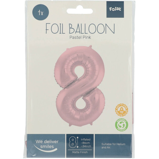 Folieballon Cijfer 8 Pastel Roze Metallic Mat - 86 cm