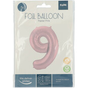 Folieballon Cijfer 9 Pastel Roze Metallic Mat - 86 cm