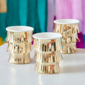 Papieren bekers met gouden franjes 250ml 8 stuks