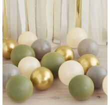 Ballonnen mix groen, goud, grijs en zand 13cm 40 stuks