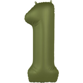 Folieballon Cijfer 1 - Olijf Groen Mat- 86 cm