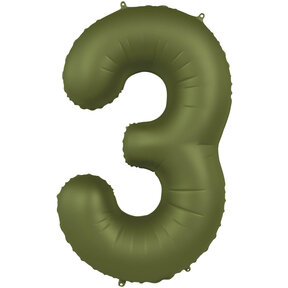 Folieballon Cijfer 3 - Olijf Groen Mat- 86 cm