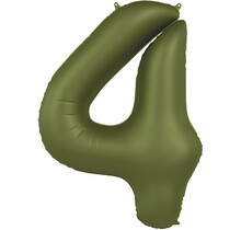 Folieballon Cijfer 4 - Olijf Groen Mat- 86 cm