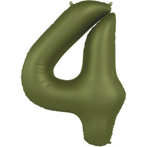 Folieballon Cijfer 4 - Olijf Groen Mat- 86 cm
