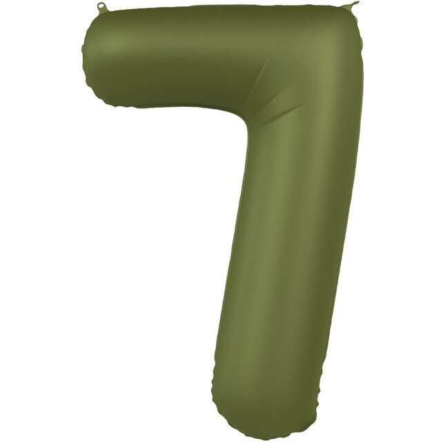 Folieballon Cijfer 7 - Olijf Groen Mat- 86 cm