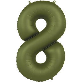 Folieballon Cijfer 8 - Olijf Groen Mat- 86 cm