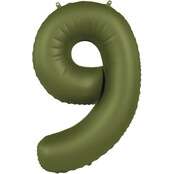 Folieballon Cijfer 9 - Olijf Groen Mat- 86 cm