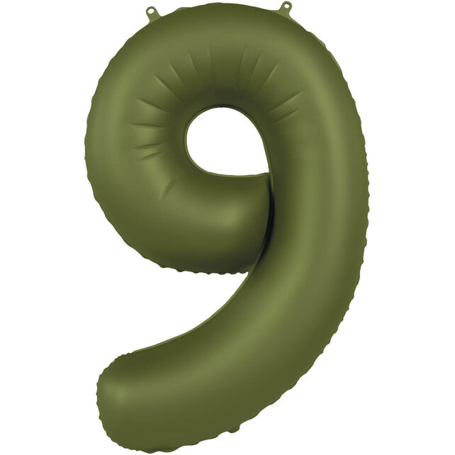 Folieballon Cijfer 9 - Olijf Groen Mat- 86 cm