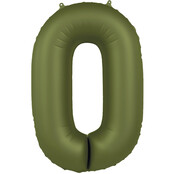 Folieballon Cijfer 0 - Olijf Groen Mat- 86 cm