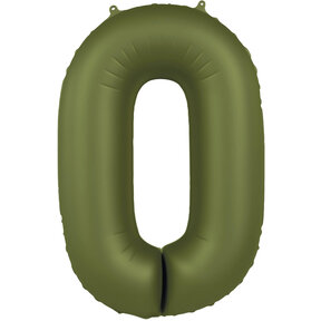 Folieballon Cijfer 0 - Olijf Groen Mat- 86 cm
