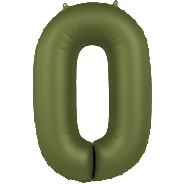 Folieballon Cijfer 0 - Olijf Groen Mat- 86 cm
