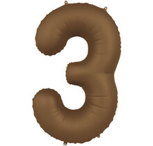 Folieballon Cijfer 3 - Chocolade Bruin Mat- 86 cm