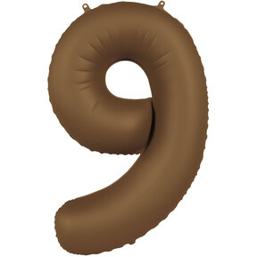 Folieballon Cijfer 9 - Chocolade Bruin Mat- 86 cm