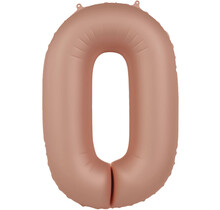Folieballon Cijfer 0 - Rose Goud Mat - 86 cm