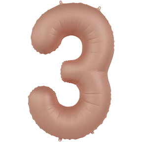 Folieballon Cijfer 3 - Rose Goud Mat - 86 cm