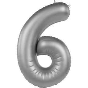 Folieballon Cijfer 6 - Moonlight Silver - 86 cm