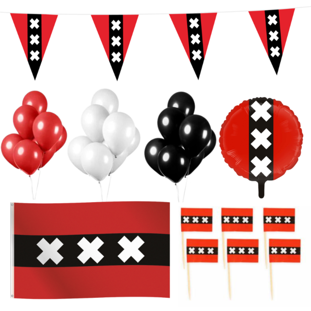 Amsterdam feestpakket L – vlaggen, ballon, prikkers & ballonnen