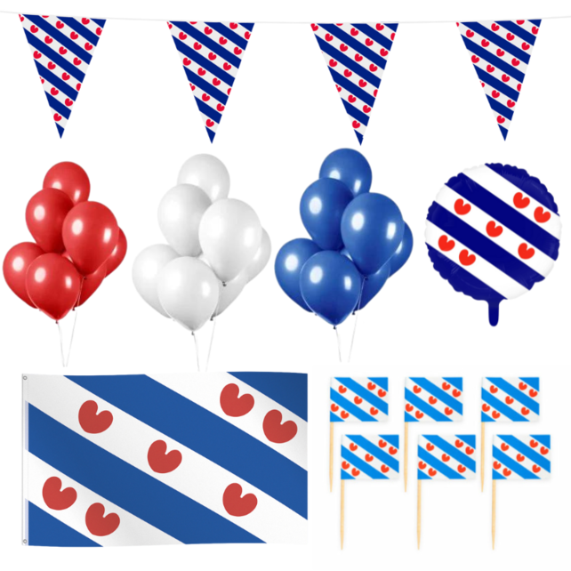 Friesland feestpakket L – vlag, ballon, prikkers & ballonnen