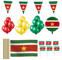 Suriname feestpakket XL – vlaggen, ballon, prikkers, ballonnen & rietjes