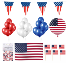 Amerika feestpakket XL2 – vlaggen, ballon, prikkers, confetti & 30 ballonnen