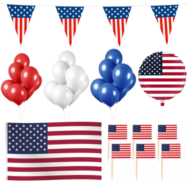 Amerika feestpakket L – vlaggen, ballon, prikkers & ballonnen