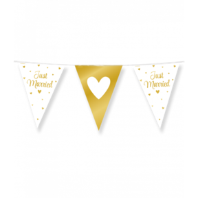 Vlaggenlijn Just Married Goud en Wit metallic 10 meter