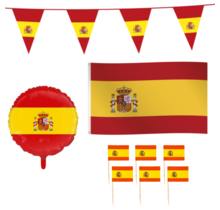 Spanje feestpakket M – vlaggen, ballon, gevelvlag & 50 prikkers