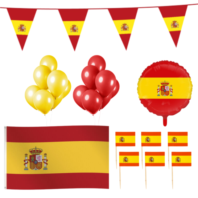 Spanje feestpakket L – vlaggen, ballon, prikkers & 20 ballonnen