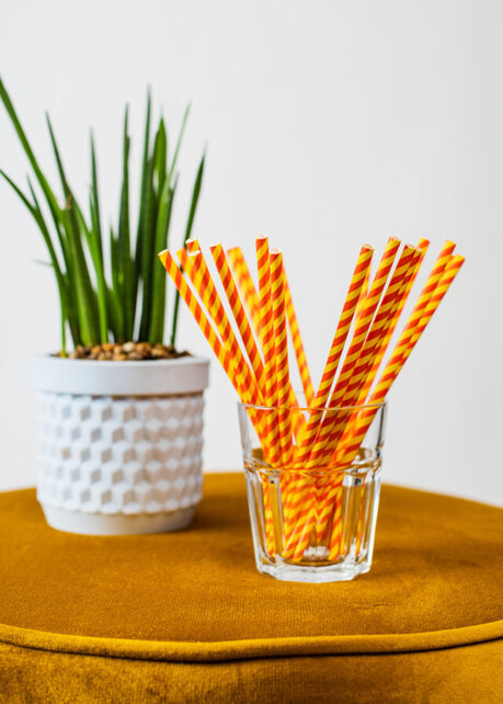 Papieren rietjes geel en rood 20 stuks