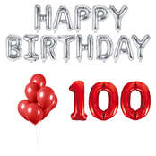 100 jaar Verjaardag Versiering Ballon Pakket rood & zilver