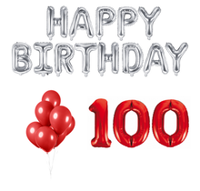 100 jaar Verjaardag Versiering Ballon Pakket rood & zilver