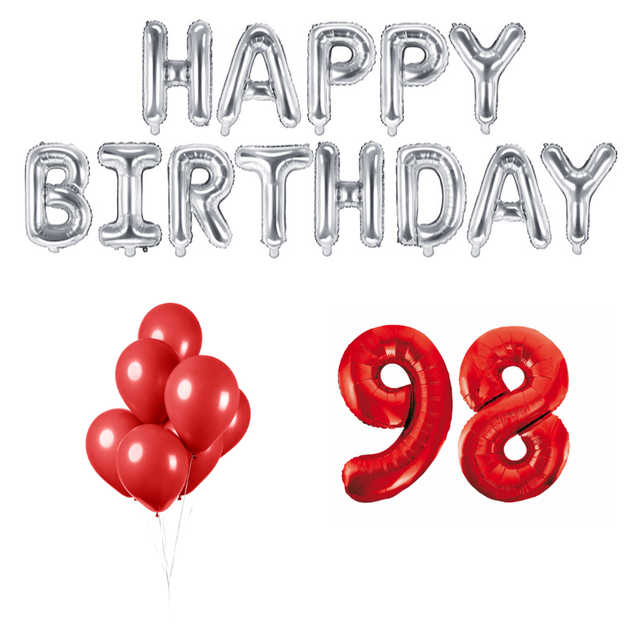 98 jaar Verjaardag Versiering Ballon Pakket rood & zilver