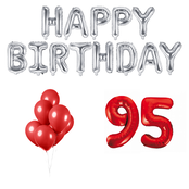 95 jaar Verjaardag Versiering Ballon Pakket rood & zilver