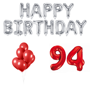 94 jaar Verjaardag Versiering Ballon Pakket rood & zilver