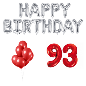 93 jaar Verjaardag Versiering Ballon Pakket rood & zilver