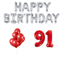 91 jaar Verjaardag Versiering Ballon Pakket rood & zilver