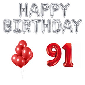 91 jaar Verjaardag Versiering Ballon Pakket rood & zilver