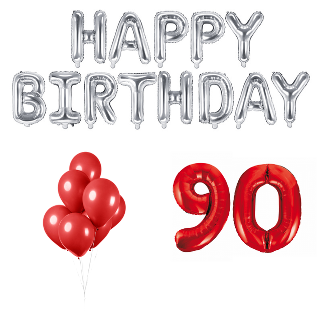 90 jaar Verjaardag Versiering Ballon Pakket rood & zilver