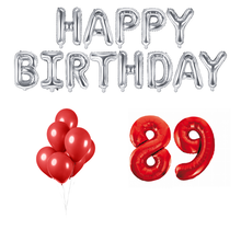 89 jaar Verjaardag Versiering Ballon Pakket rood & zilver