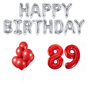 89 jaar Verjaardag Versiering Ballon Pakket rood & zilver
