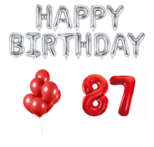 87 jaar Verjaardag Versiering Ballon Pakket rood & zilver