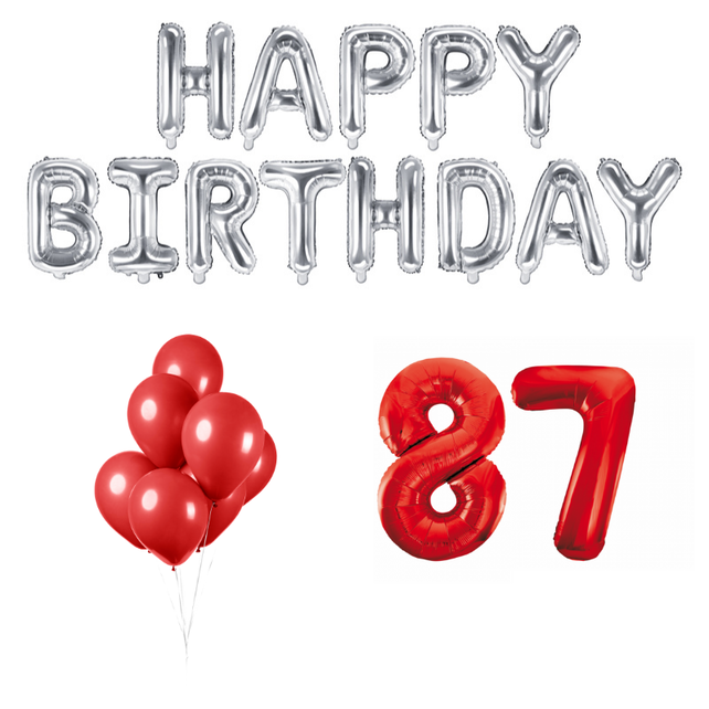 87 jaar Verjaardag Versiering Ballon Pakket rood & zilver