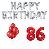 86 jaar Verjaardag Versiering Ballon Pakket rood & zilver