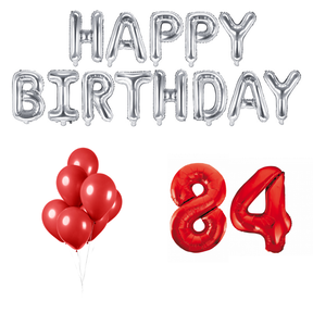 84 jaar Verjaardag Versiering Ballon Pakket rood & zilver