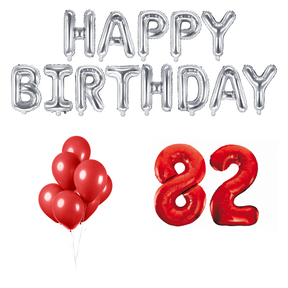 82 jaar Verjaardag Versiering Ballon Pakket rood & zilver